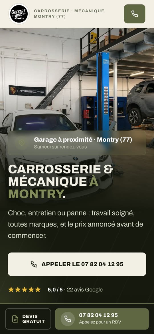 Page Google Ads de Goffart Auto sur mobile